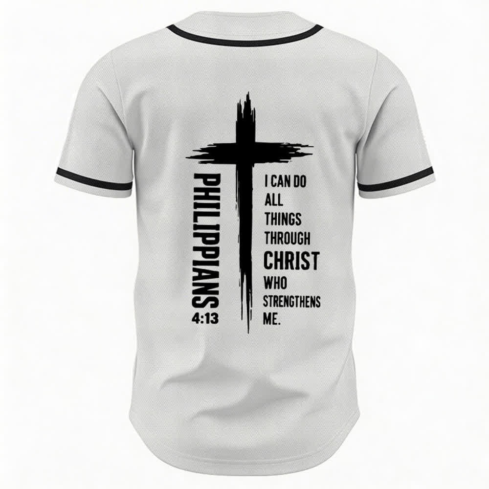 Christianartworkshop Filippesi 4:13 Maglia da baseball con grafica a croce e bordo a contrasto - image 36