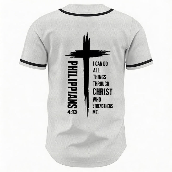 Christianartworkshop Filippesi 4:13 Maglia da baseball con grafica a croce e bordo a contrasto - image 36