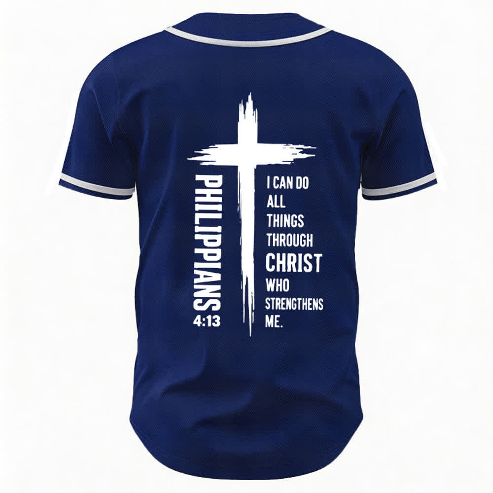 Christianartworkshop Filippesi 4:13 Maglia da baseball con grafica a croce e bordo a contrasto - image 29