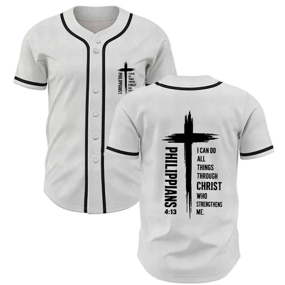 Christianartworkshop Filippesi 4:13 Maglia da baseball con grafica a croce e bordo a contrasto - Bianco - 5XL - image 35