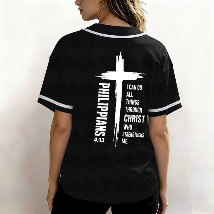 Christianartworkshop Filippesi 4:13 Maglia da baseball con grafica a croce e bordo a contrasto - image 10