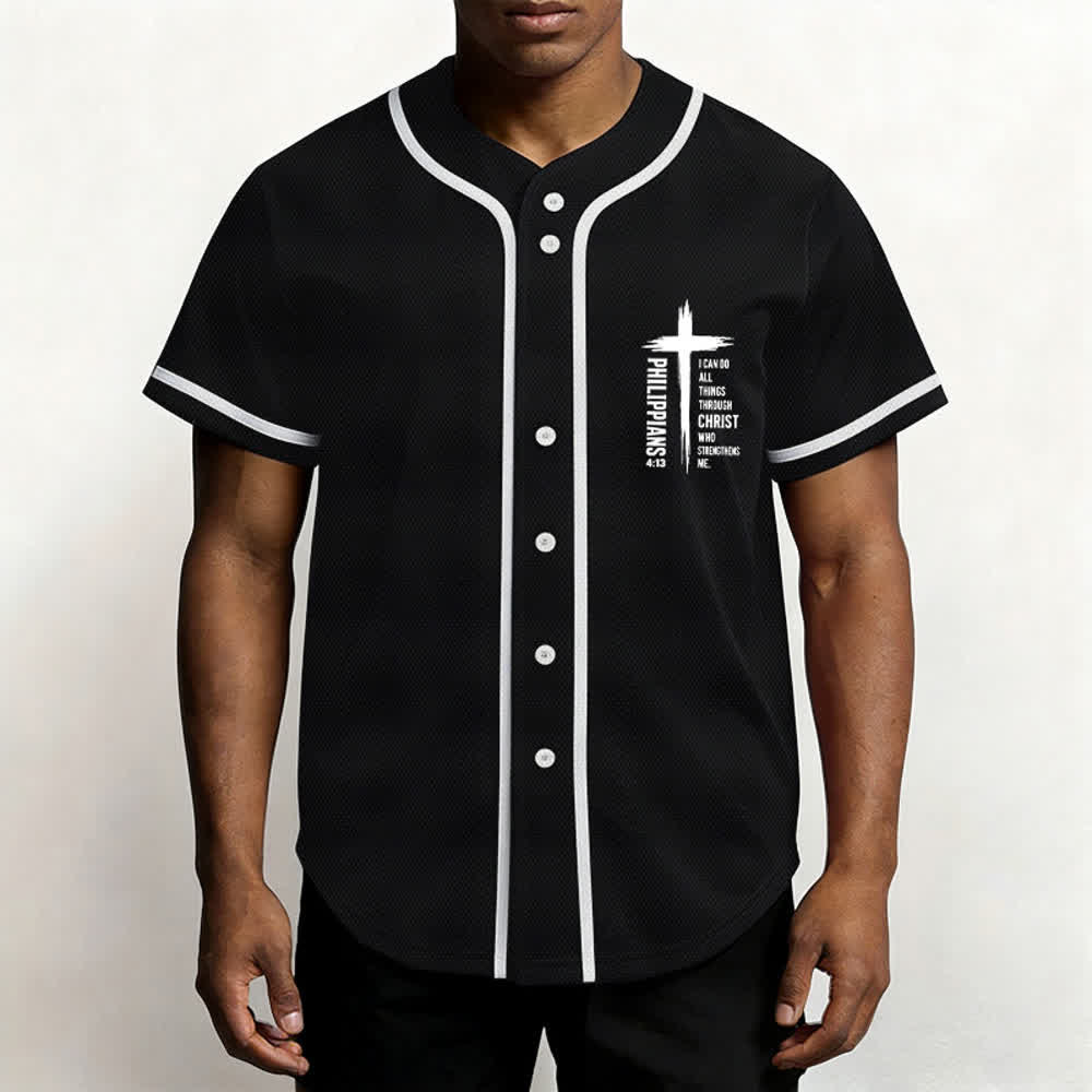Christianartworkshop Filippesi 4:13 Maglia da baseball con grafica a croce e bordo a contrasto - image 13