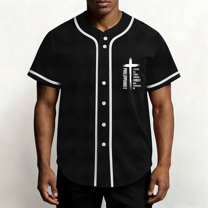 Christianartworkshop Filippesi 4:13 Maglia da baseball con grafica a croce e bordo a contrasto - image 13