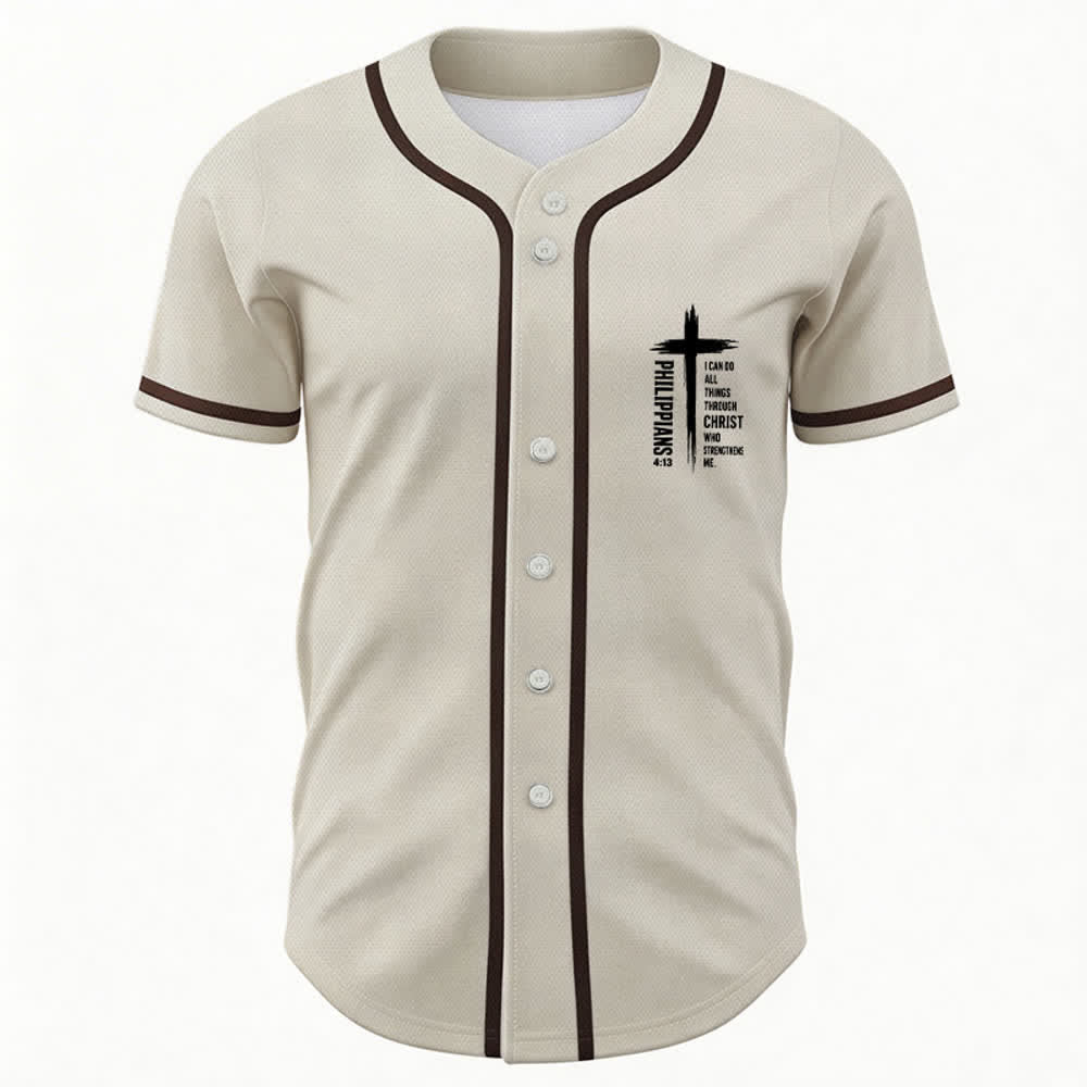 Christianartworkshop Filippesi 4:13 Maglia da baseball con grafica a croce e bordo a contrasto - image 23