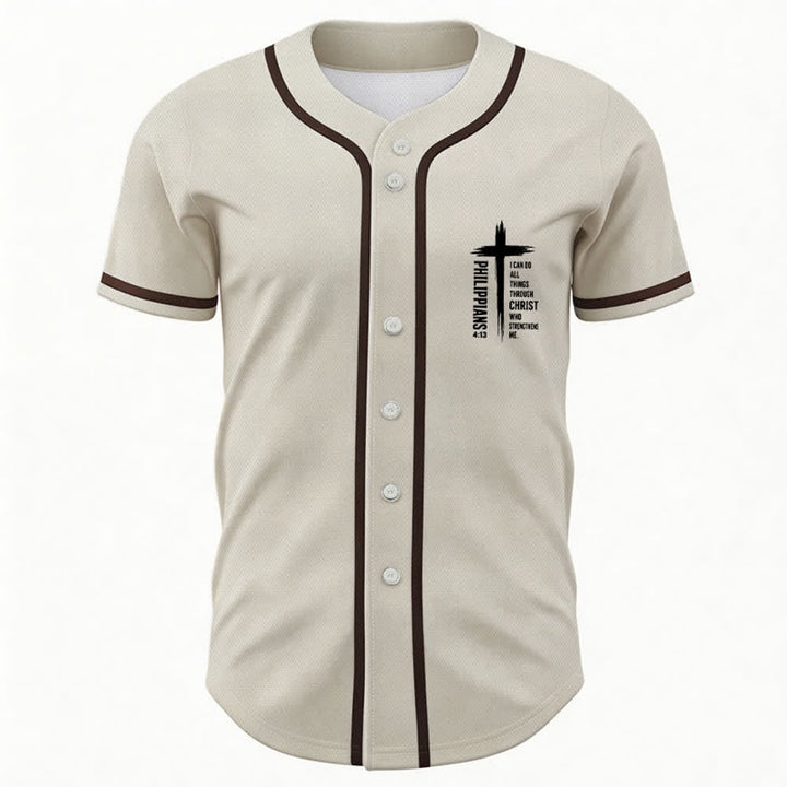 Christianartworkshop Filippesi 4:13 Maglia da baseball con grafica a croce e bordo a contrasto - image 23