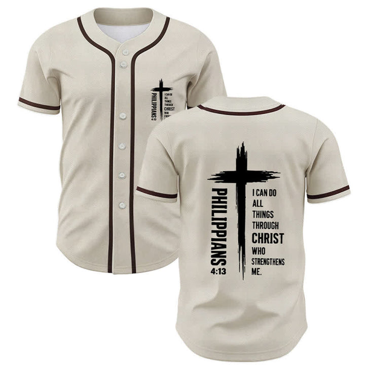 Christianartworkshop Filippesi 4:13 Maglia da baseball con grafica a croce e bordo a contrasto - Beige - 5XL - image 21