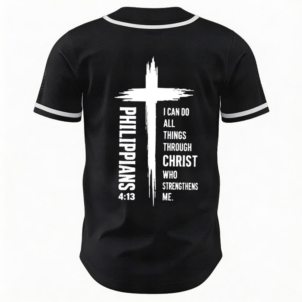 Christianartworkshop Filippesi 4:13 Maglia da baseball con grafica a croce e bordo a contrasto - image 8