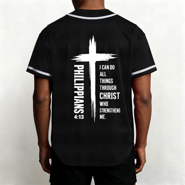 Christianartworkshop Filippesi 4:13 Maglia da baseball con grafica a croce e bordo a contrasto - image 12