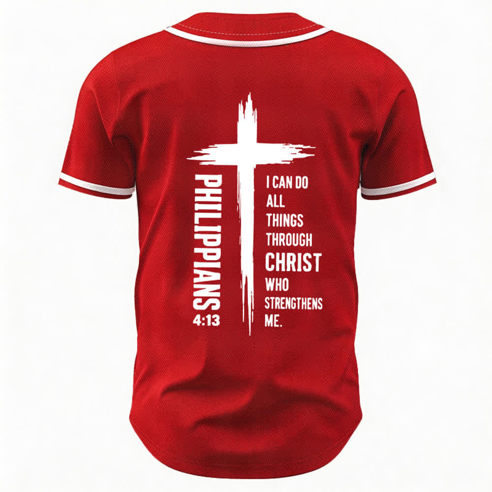 Christianartworkshop Filippesi 4:13 Maglia da baseball con grafica a croce e bordo a contrasto - image 43
