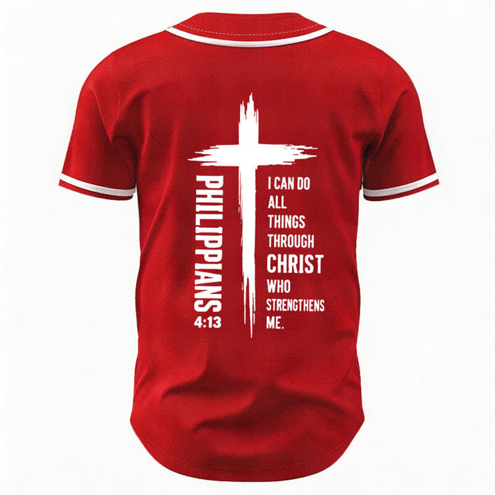 Christianartworkshop Filippesi 4:13 Maglia da baseball con grafica a croce e bordo a contrasto - image 43