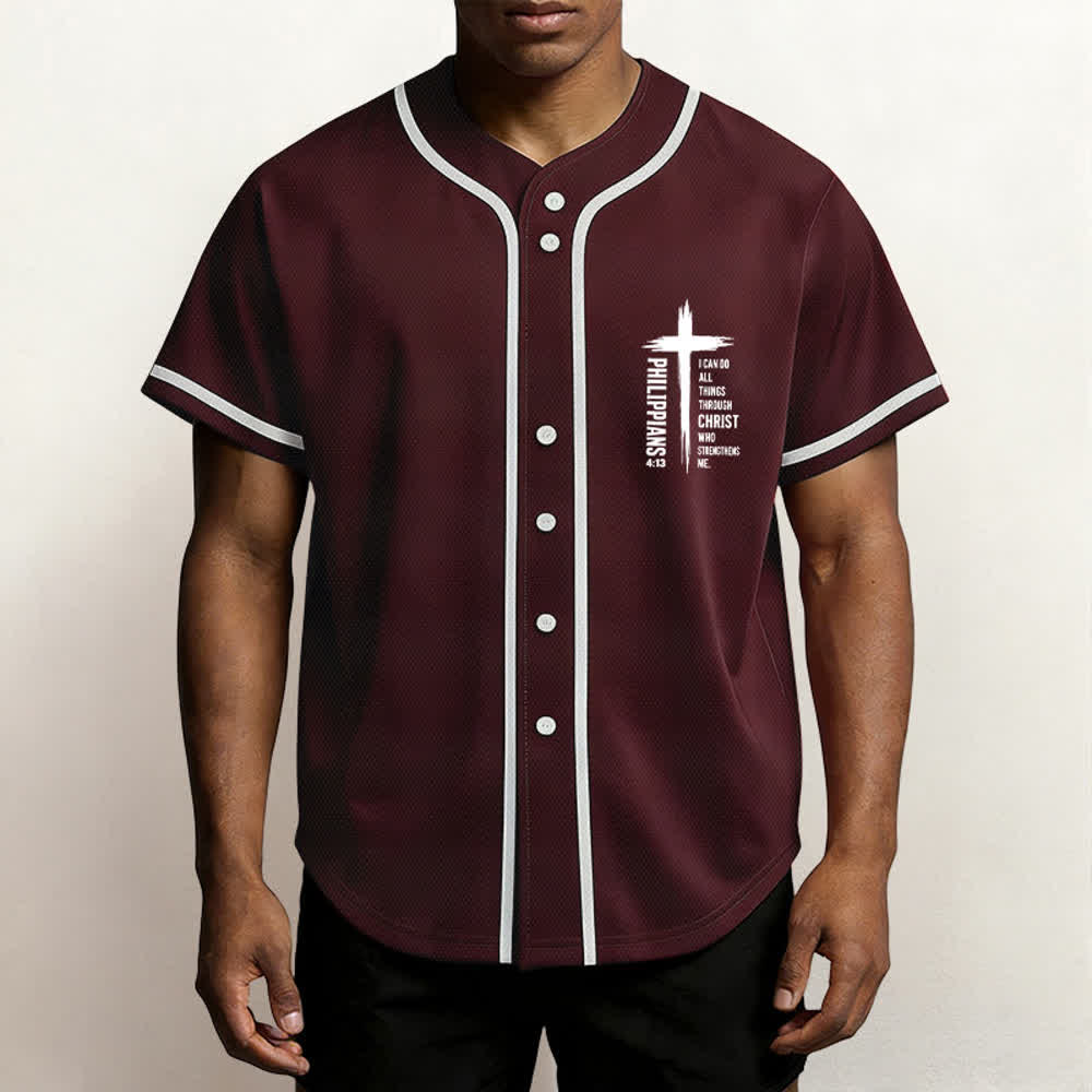 Christianartworkshop Filippesi 4:13 Maglia da baseball con grafica a croce e bordo a contrasto - image 6