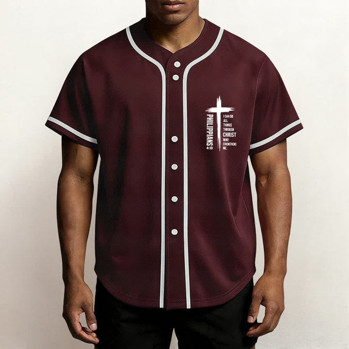 Christianartworkshop Filippesi 4:13 Maglia da baseball con grafica a croce e bordo a contrasto - image 6