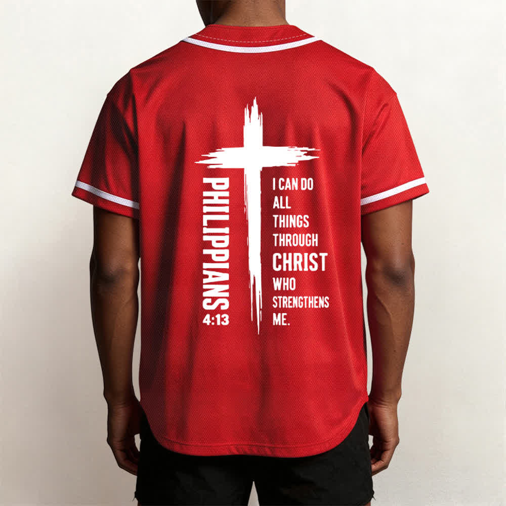 Christianartworkshop Filippesi 4:13 Maglia da baseball con grafica a croce e bordo a contrasto - image 47