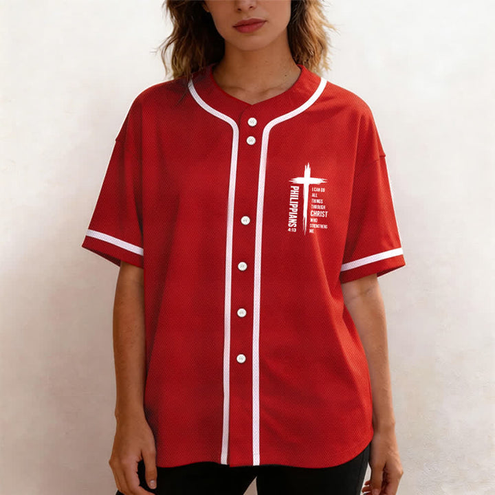Christianartworkshop Filippesi 4:13 Maglia da baseball con grafica a croce e bordo a contrasto - image 46