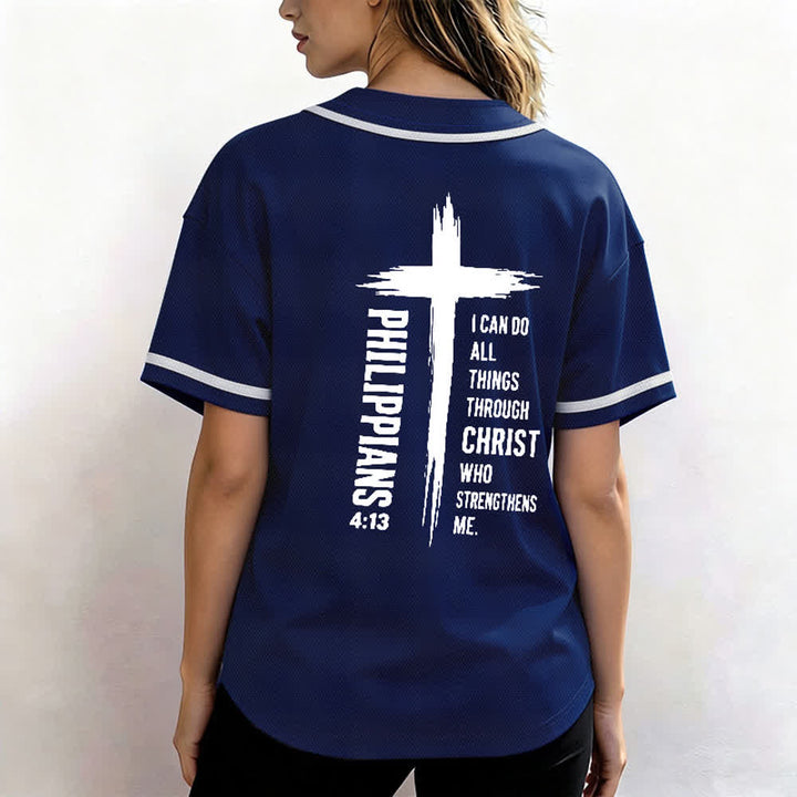 Christianartworkshop Filippesi 4:13 Maglia da baseball con grafica a croce e bordo a contrasto - image 33
