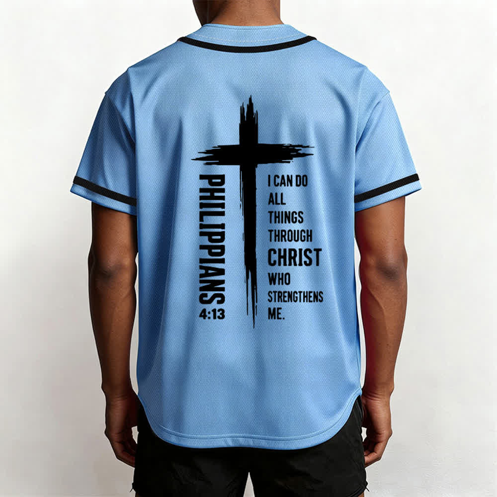 Christianartworkshop Filippesi 4:13 Maglia da baseball con grafica a croce e bordo a contrasto - image 54
