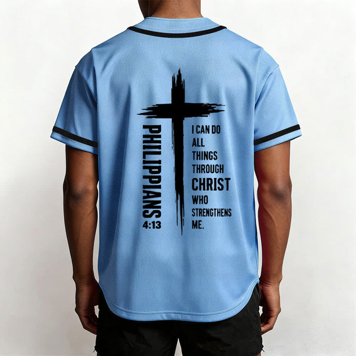 Christianartworkshop Filippesi 4:13 Maglia da baseball con grafica a croce e bordo a contrasto - image 54
