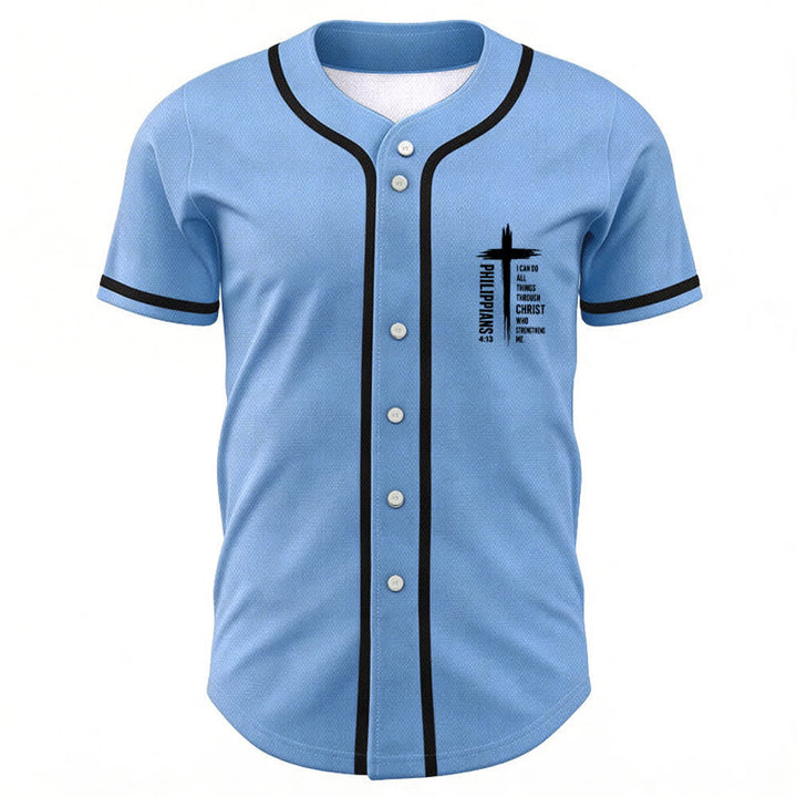 Christianartworkshop Filippesi 4:13 Maglia da baseball con grafica a croce e bordo a contrasto - image 51
