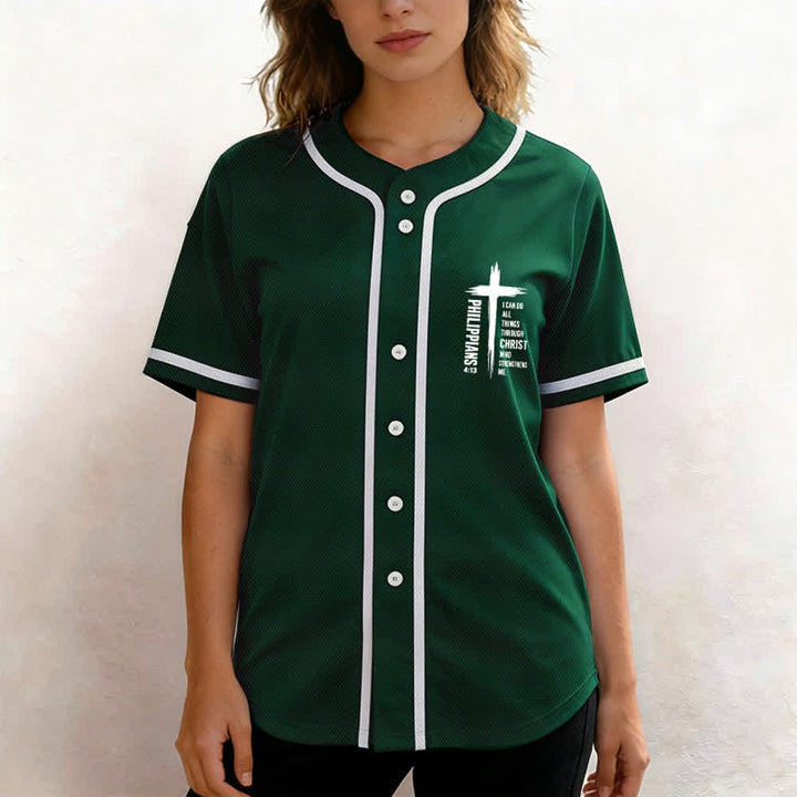 Christianartworkshop Filippesi 4:13 Maglia da baseball con grafica a croce e bordo a contrasto - image 18