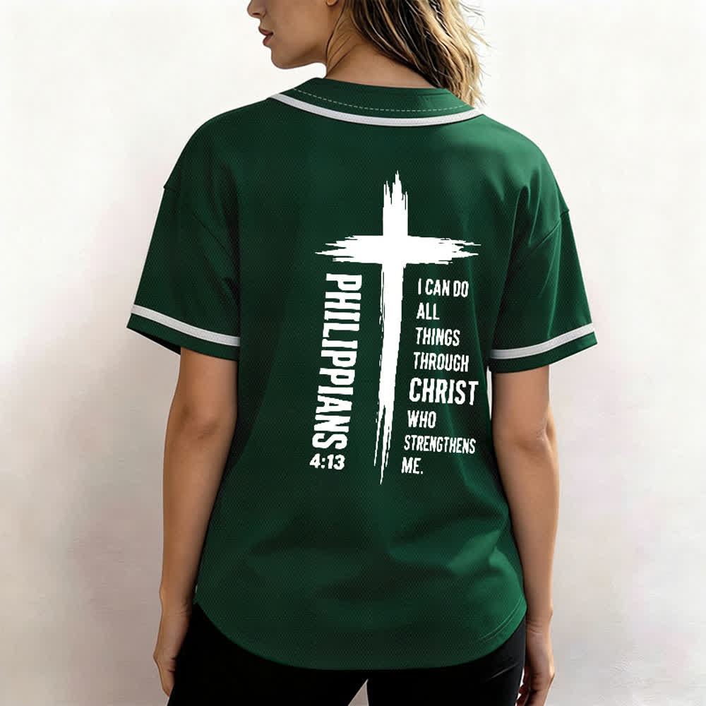 Christianartworkshop Filippesi 4:13 Maglia da baseball con grafica a croce e bordo a contrasto - image 17