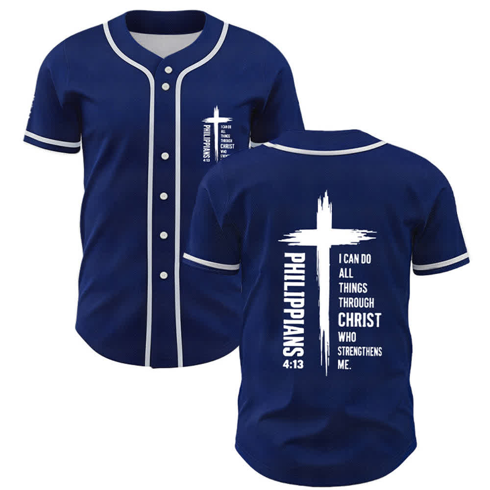 Christianartworkshop Filippesi 4:13 Maglia da baseball con grafica a croce e bordo a contrasto - Blu navy - 5XL - image 28
