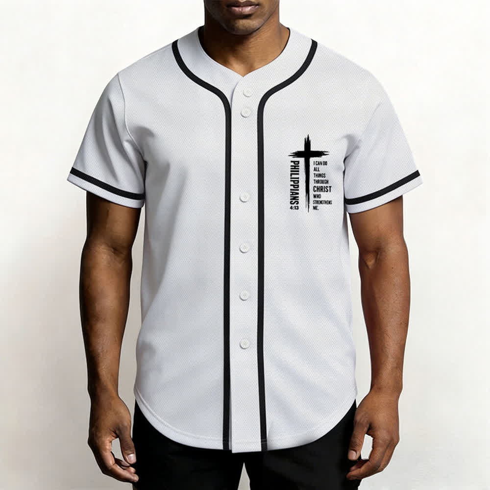 Christianartworkshop Filippesi 4:13 Maglia da baseball con grafica a croce e bordo a contrasto - image 41