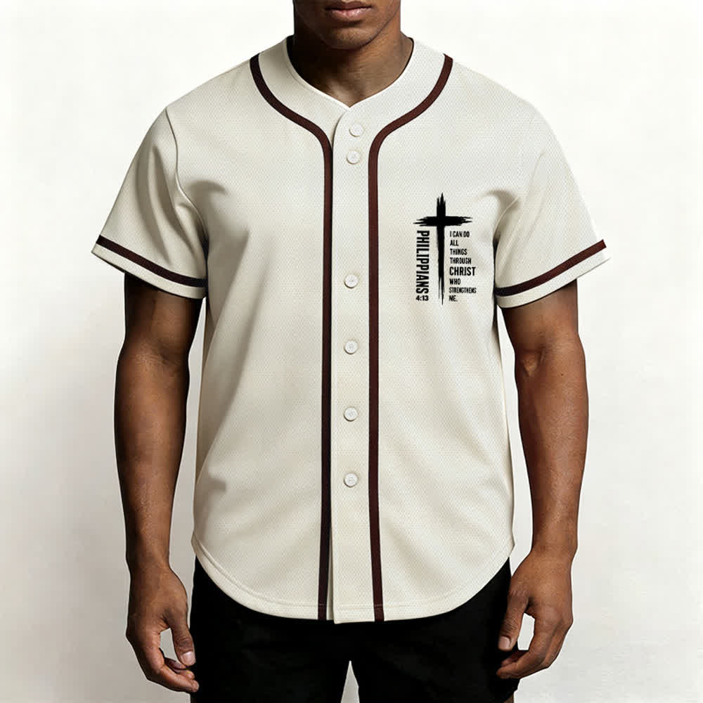 Christianartworkshop Filippesi 4:13 Maglia da baseball con grafica a croce e bordo a contrasto - image 27
