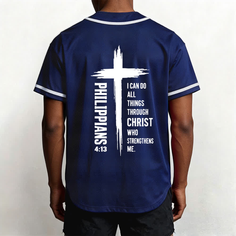 Christianartworkshop Filippesi 4:13 Maglia da baseball con grafica a croce e bordo a contrasto - image 31