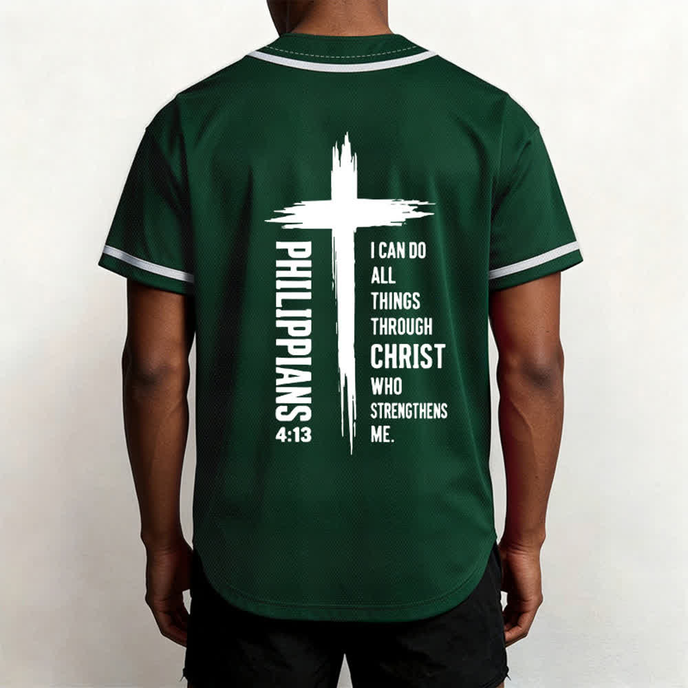 Christianartworkshop Filippesi 4:13 Maglia da baseball con grafica a croce e bordo a contrasto - image 19