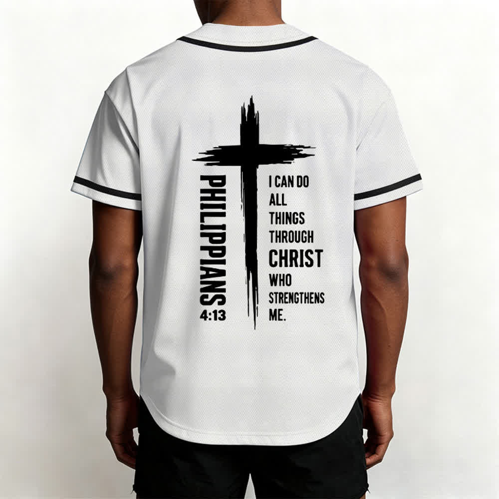 Christianartworkshop Filippesi 4:13 Maglia da baseball con grafica a croce e bordo a contrasto - image 40