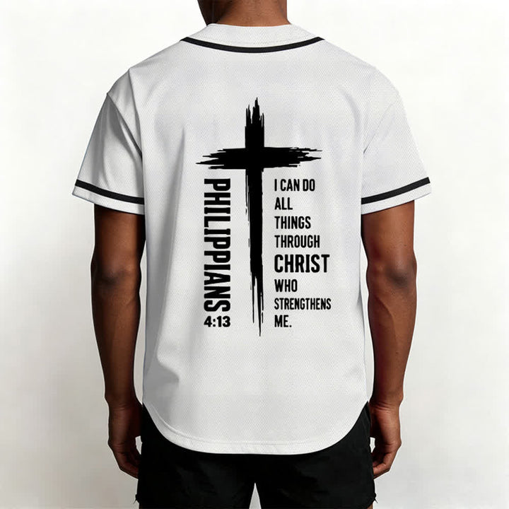 Christianartworkshop Filippesi 4:13 Maglia da baseball con grafica a croce e bordo a contrasto - image 40