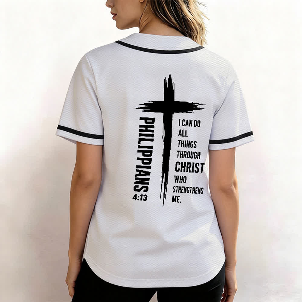 Christianartworkshop Filippesi 4:13 Maglia da baseball con grafica a croce e bordo a contrasto - image 38