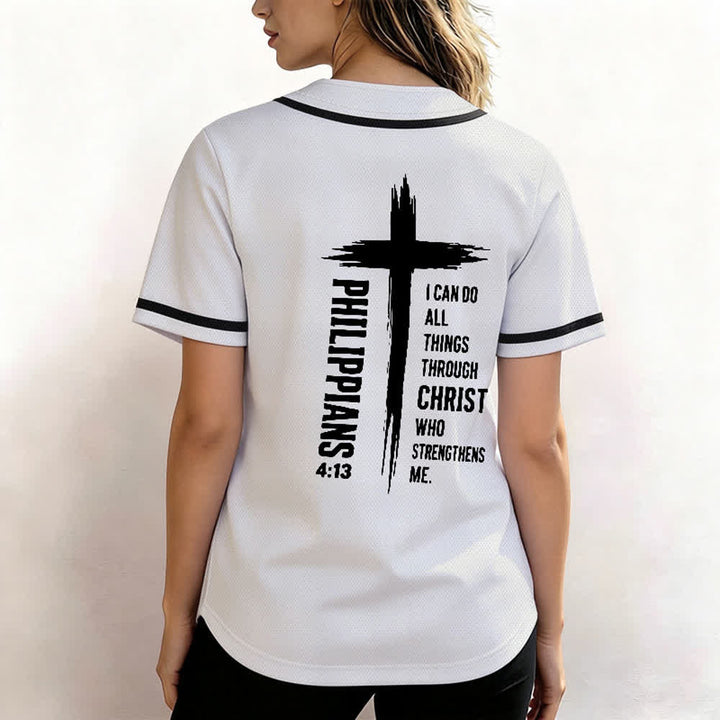 Christianartworkshop Filippesi 4:13 Maglia da baseball con grafica a croce e bordo a contrasto - image 38