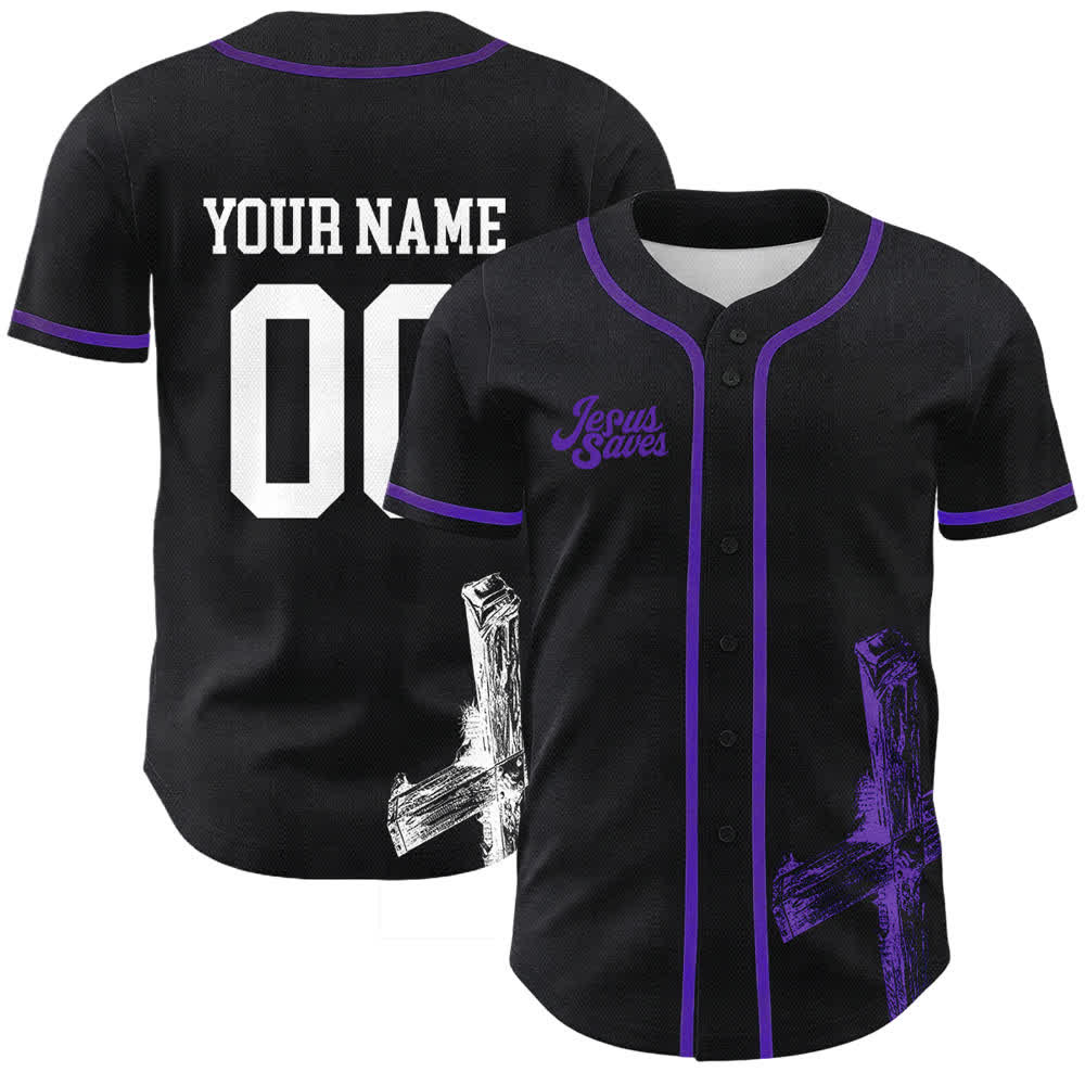 Christianartworkshop Maglia da baseball personalizzata con nome "Gesù salva" - Nome & Numero personalizzati - Viola - 5XL - image 9