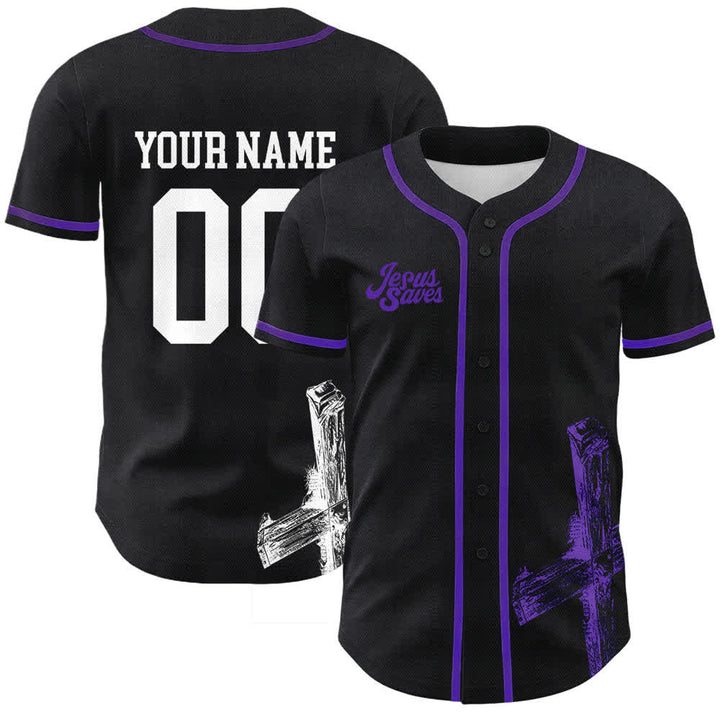 Christianartworkshop Maglia da baseball personalizzata con nome "Gesù salva" - Nome & Numero personalizzati - Viola - 5XL - image 9