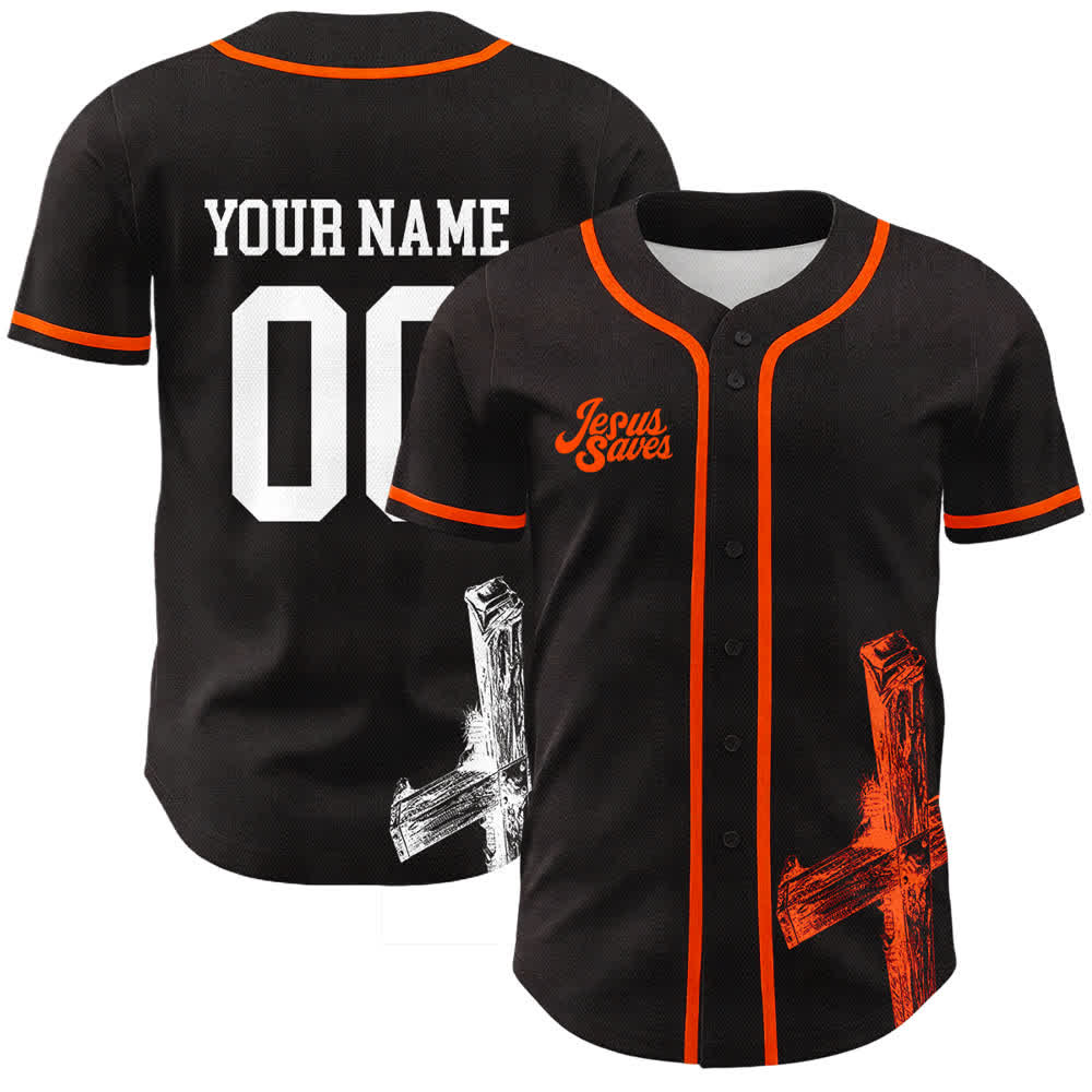 Christianartworkshop Maglia da baseball personalizzata con nome "Gesù salva" - Nome & Numero personalizzati - Arancia - 5XL - image 18