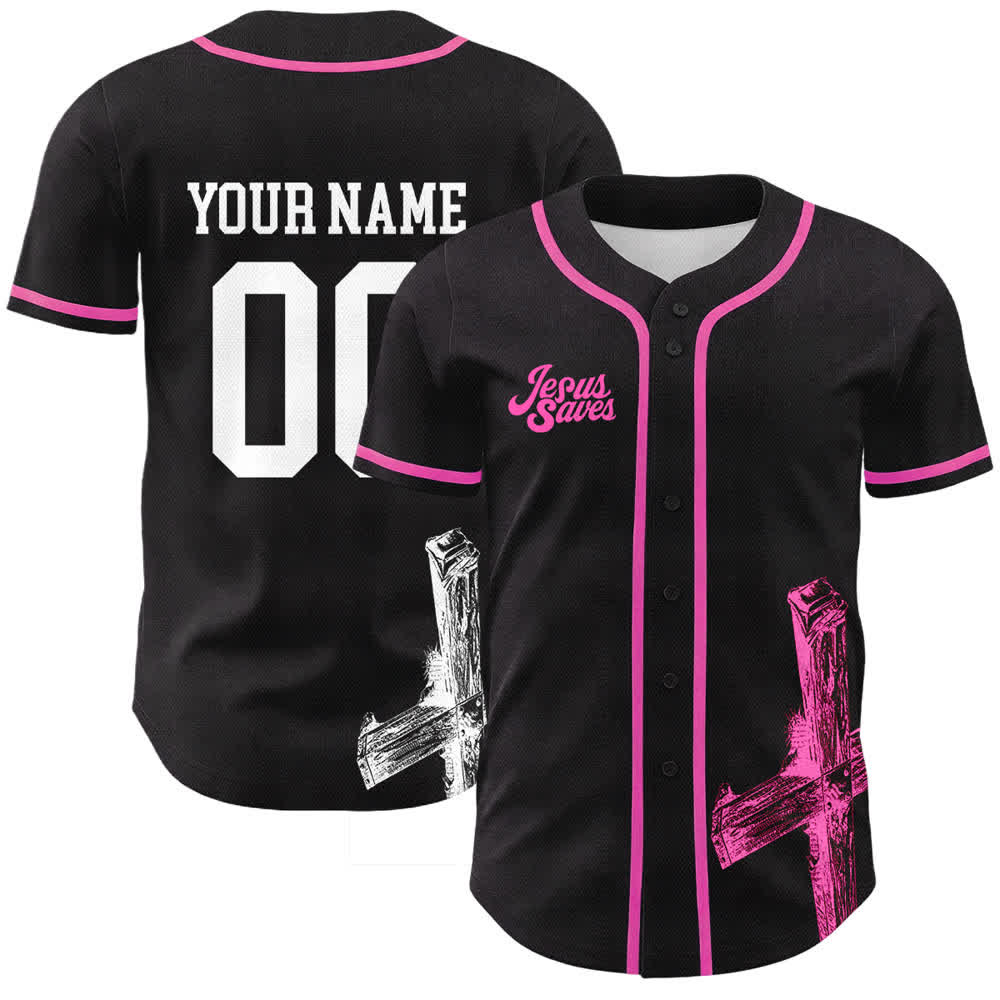 Christianartworkshop Maglia da baseball personalizzata con nome "Gesù salva" - Nome & Numero personalizzati - Rosa - 5XL - image 24