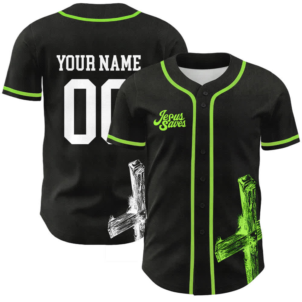 Christianartworkshop Maglia da baseball personalizzata con nome "Gesù salva" - Nome & Numero personalizzati - Verde - 5XL - image 21