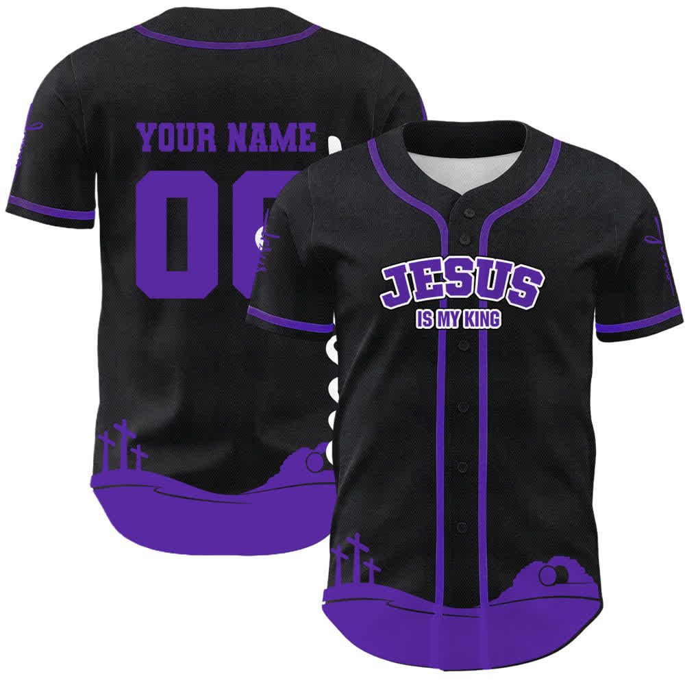 Christianartworkshop Gesù è il mio Re Maglia da baseball personalizzata con nome e numero - Nome & Numero personalizzati - Viola - 5XL - image 6