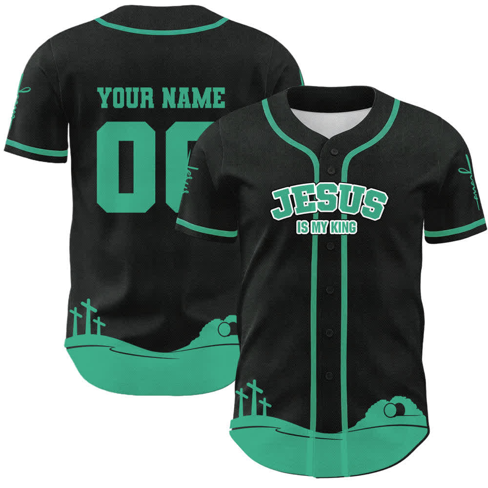 Christianartworkshop Gesù è il mio Re Maglia da baseball personalizzata con nome e numero - Nome & Numero personalizzati - Lago Blu - 5XL - image 9
