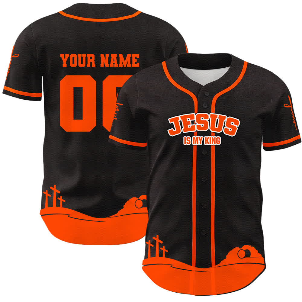 Christianartworkshop Gesù è il mio Re Maglia da baseball personalizzata con nome e numero - Nome & Numero personalizzati - Arancia - 5XL - image 0