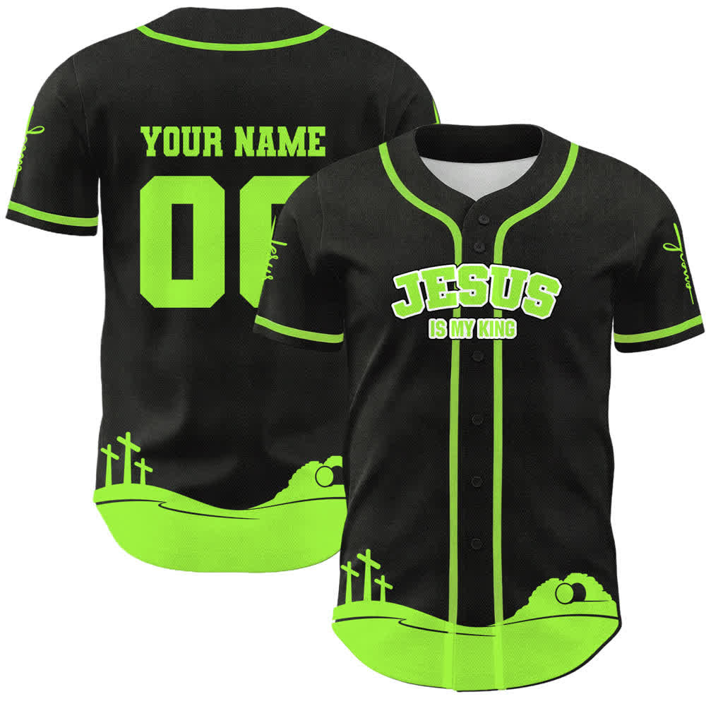 Christianartworkshop Gesù è il mio Re Maglia da baseball personalizzata con nome e numero - Nome & Numero personalizzati - Verde - 5XL - image 24