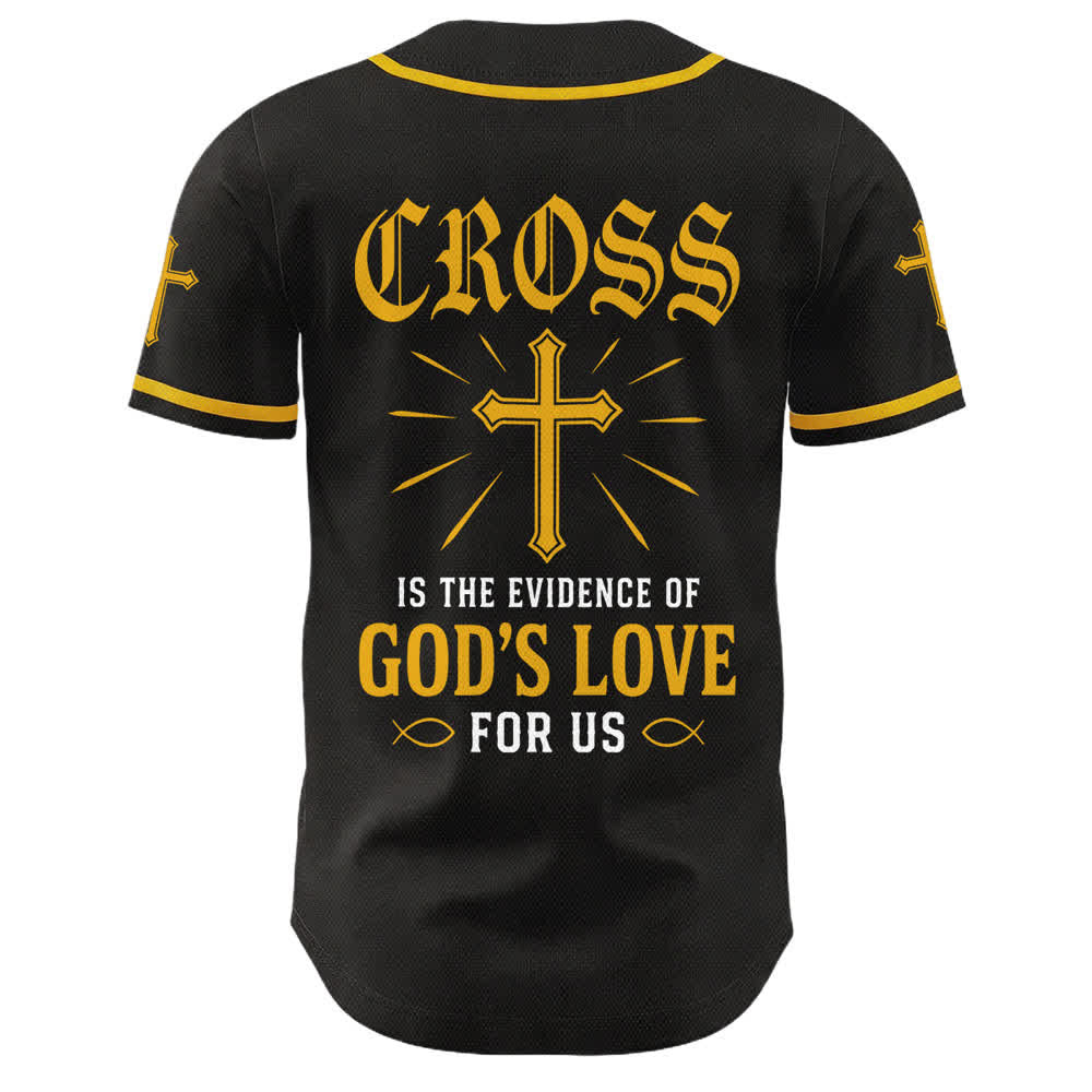 Christianartworkshop Maglia da baseball con croce di Gesù nera e oro con bottoni - image 1