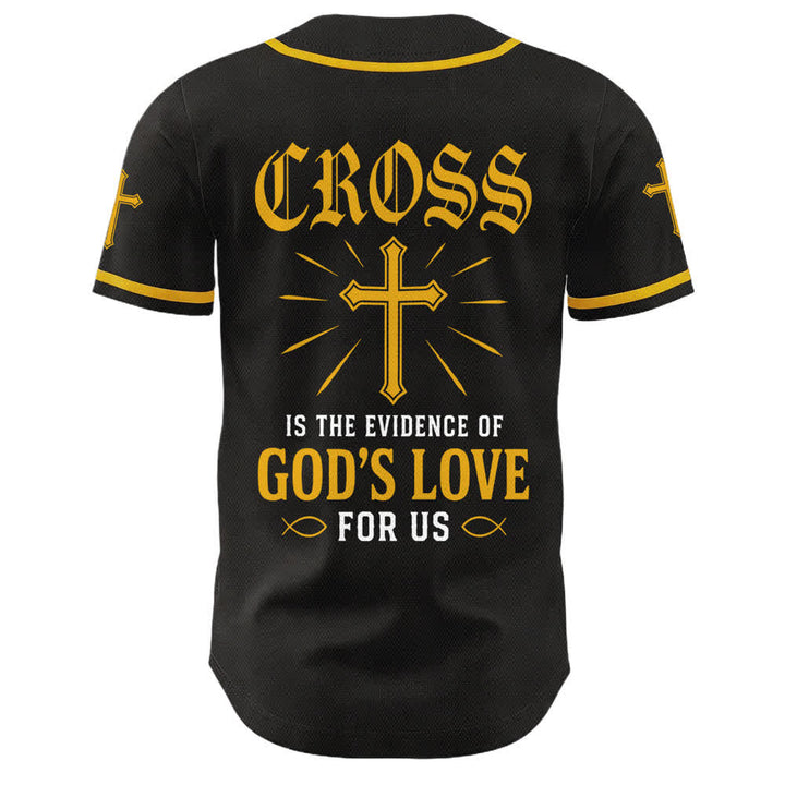 Christianartworkshop Maglia da baseball con croce di Gesù nera e oro con bottoni - image 1