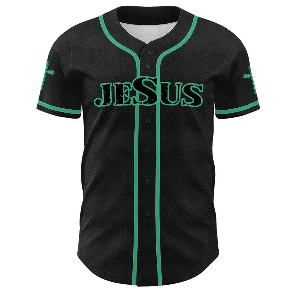Christianartworkshop Maglia da baseball con croce di Gesù nera e oro con bottoni - image 8