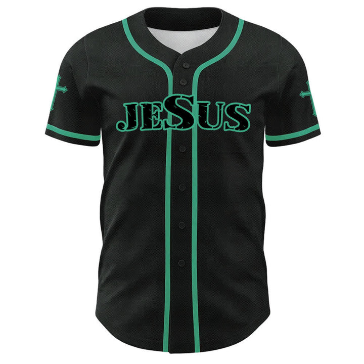 Christianartworkshop Maglia da baseball con croce di Gesù nera e oro con bottoni - image 8