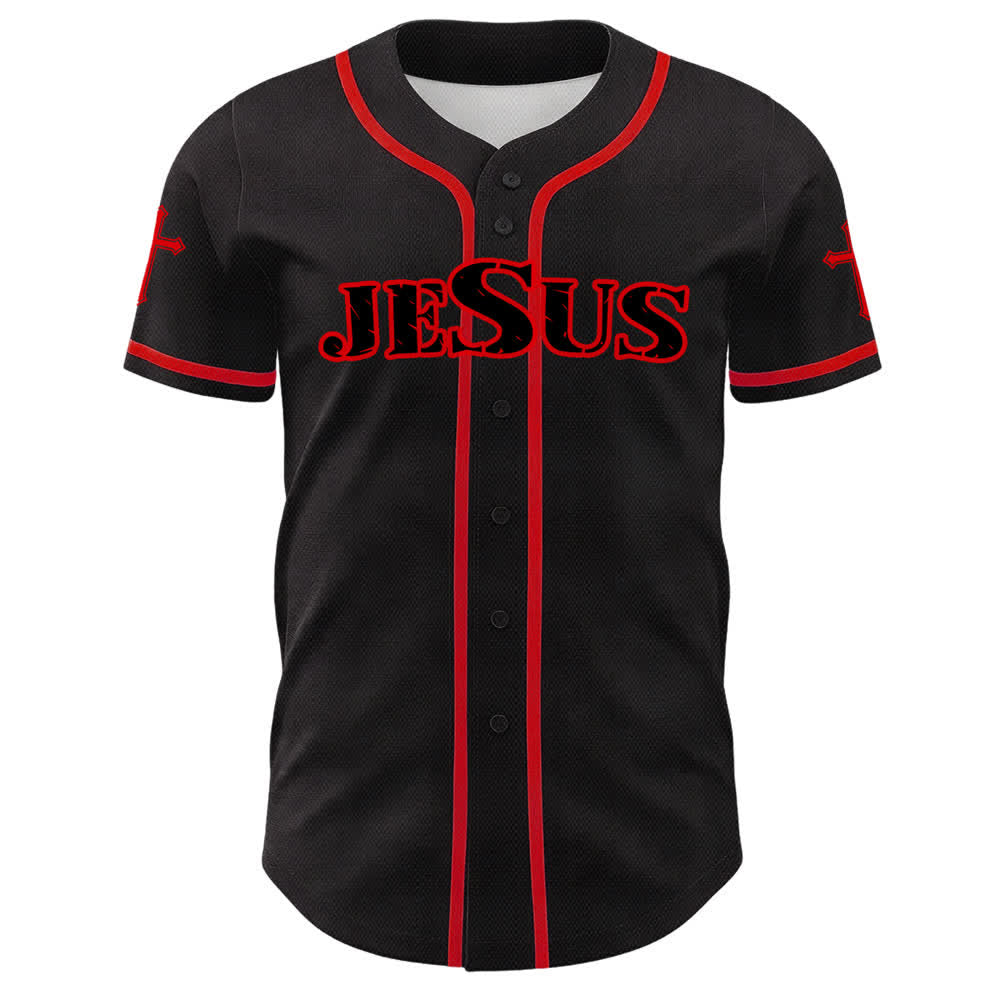 Christianartworkshop Maglia da baseball con croce di Gesù nera e oro con bottoni - image 26