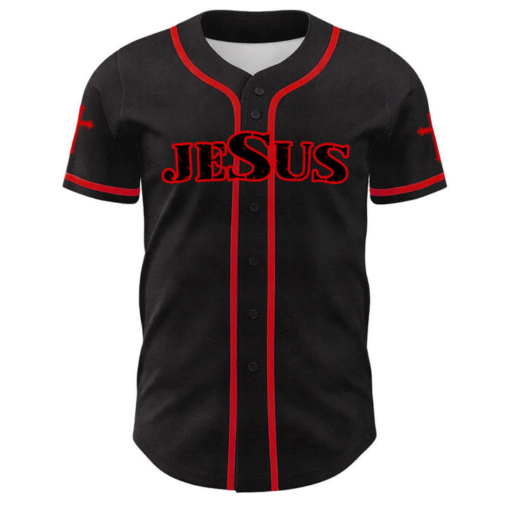 Christianartworkshop Maglia da baseball con croce di Gesù nera e oro con bottoni - image 26