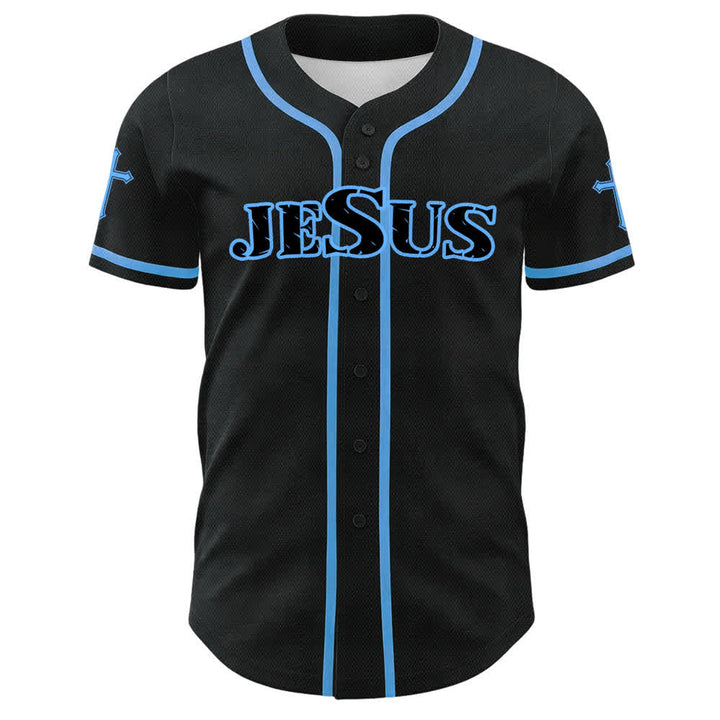 Christianartworkshop Maglia da baseball con croce di Gesù nera e oro con bottoni - image 17