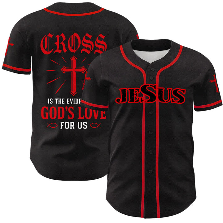 Christianartworkshop Maglia da baseball con croce di Gesù nera e oro con bottoni - Rosso - 5XL - image 24